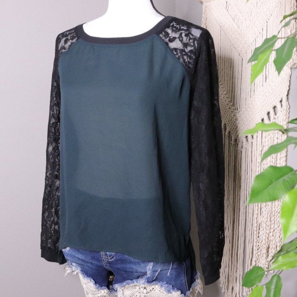 Deep Green and Black Lace top XS